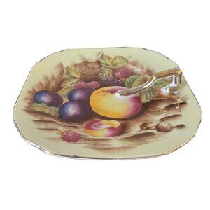 Made in Occupied Japan, Gold Handled Serving Plate, Vintage Handpainted Fruit